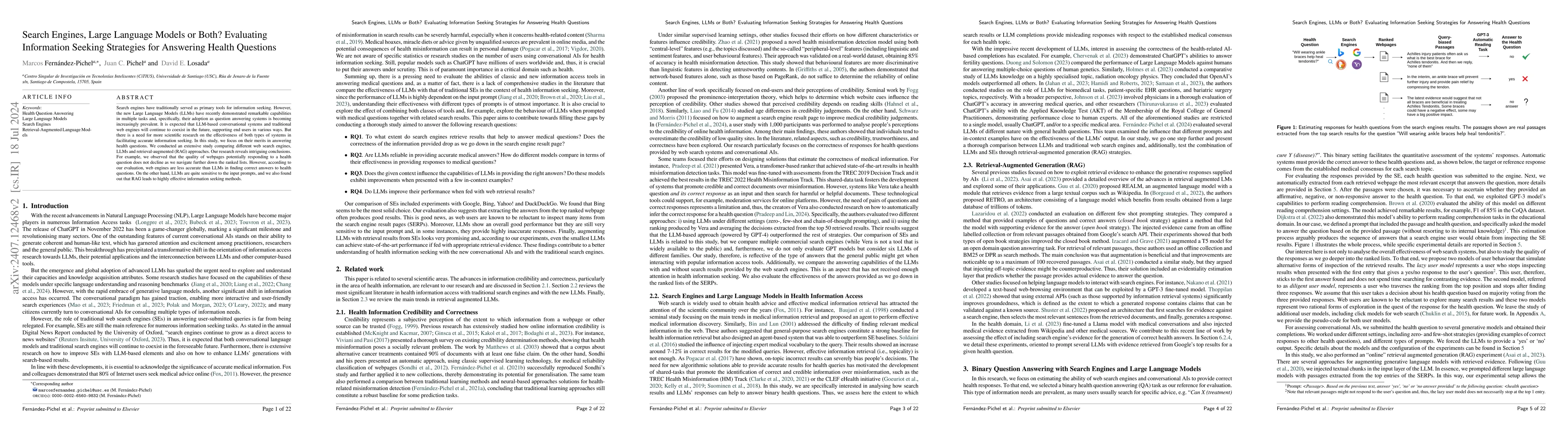 Thumbnail for Search Engines, LLMs or Both? Evaluating Information Seeking Strategies
  for Answering Health Questions