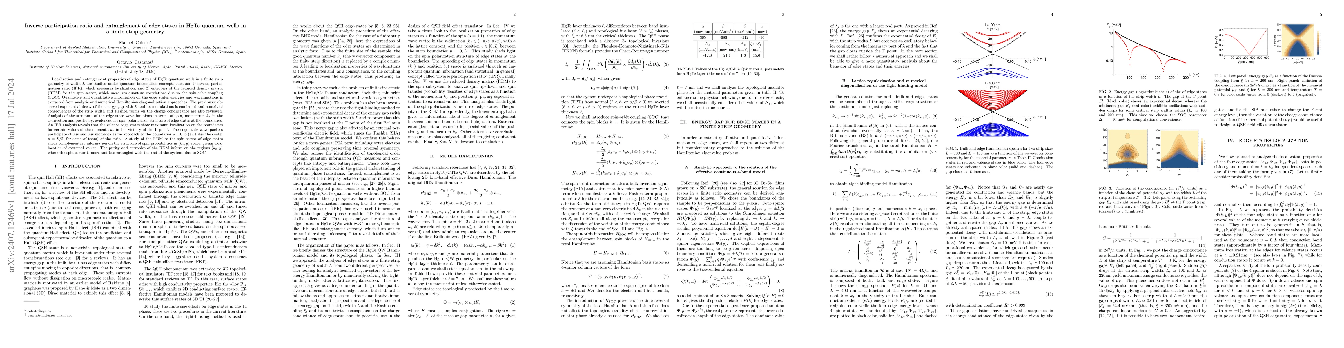 Thumbnail for Inverse participation ratio and entanglement of edge states in HgTe
  quantum wells in a finite strip geometry