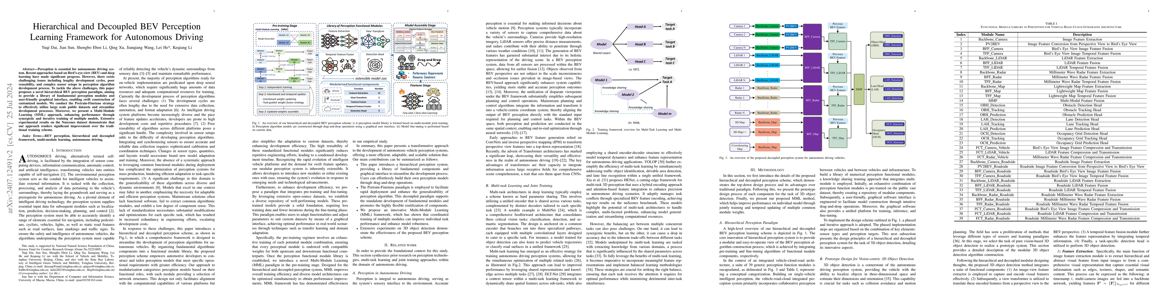 Thumbnail for Hierarchical and Decoupled BEV Perception Learning Framework for
  Autonomous Driving