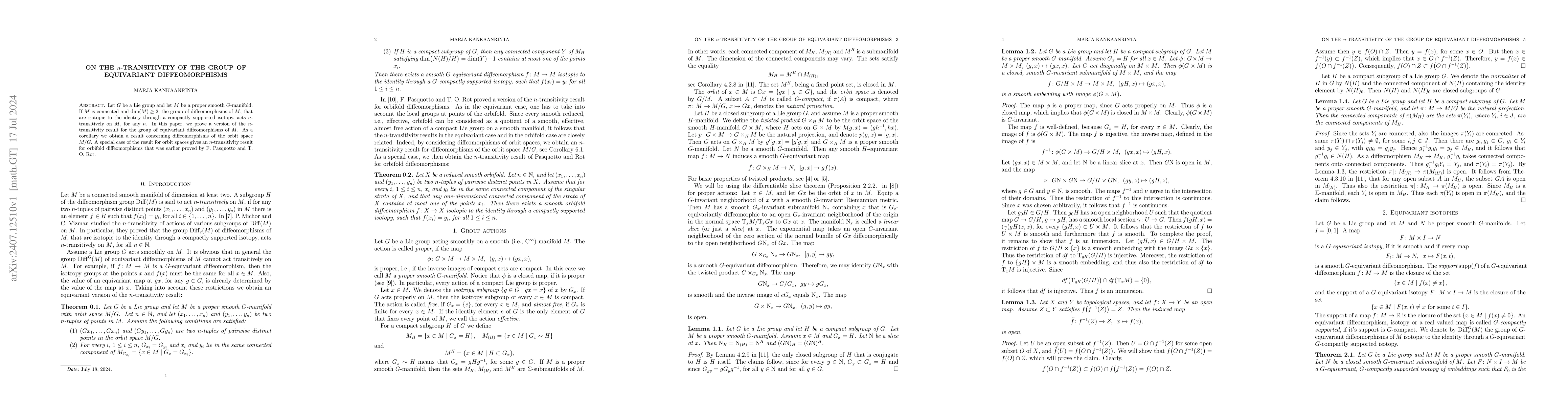 Thumbnail for On the $n$-transitivity of the group of equivariant diffeomorphisms