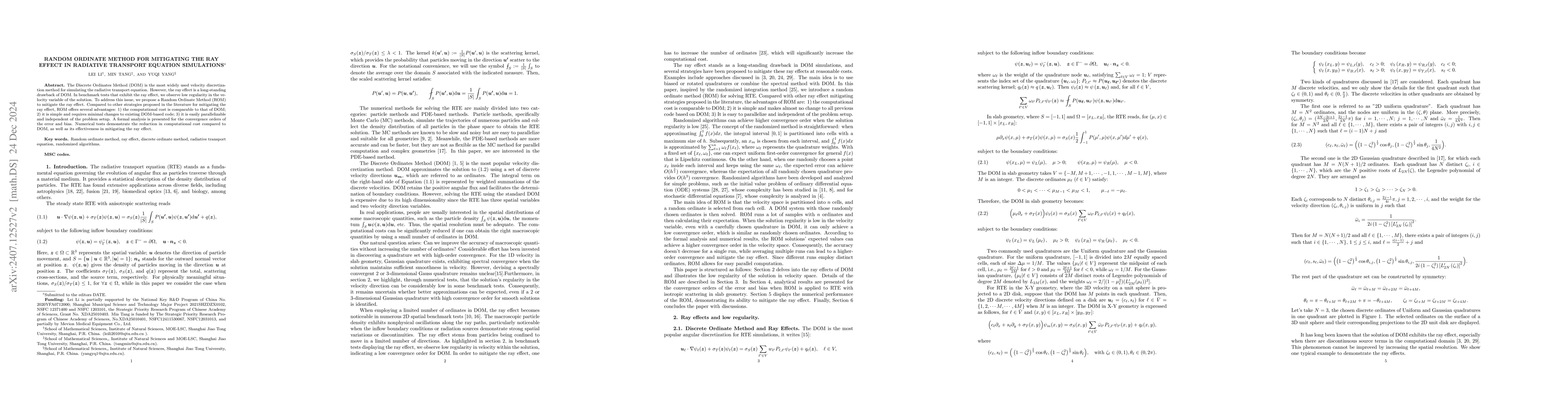 Thumbnail for Random ordinate method for mitigating the ray effect in radiative
  transport equation simulations