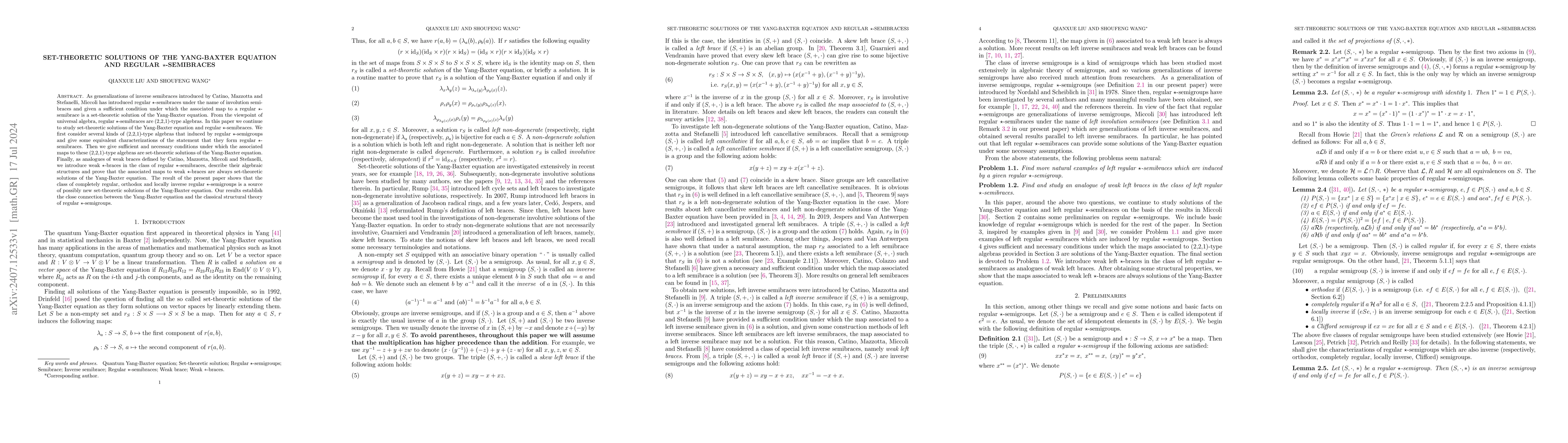 Thumbnail for Set-theoretic solutions of the Yang-Baxter equation and regular
  *-semibraces