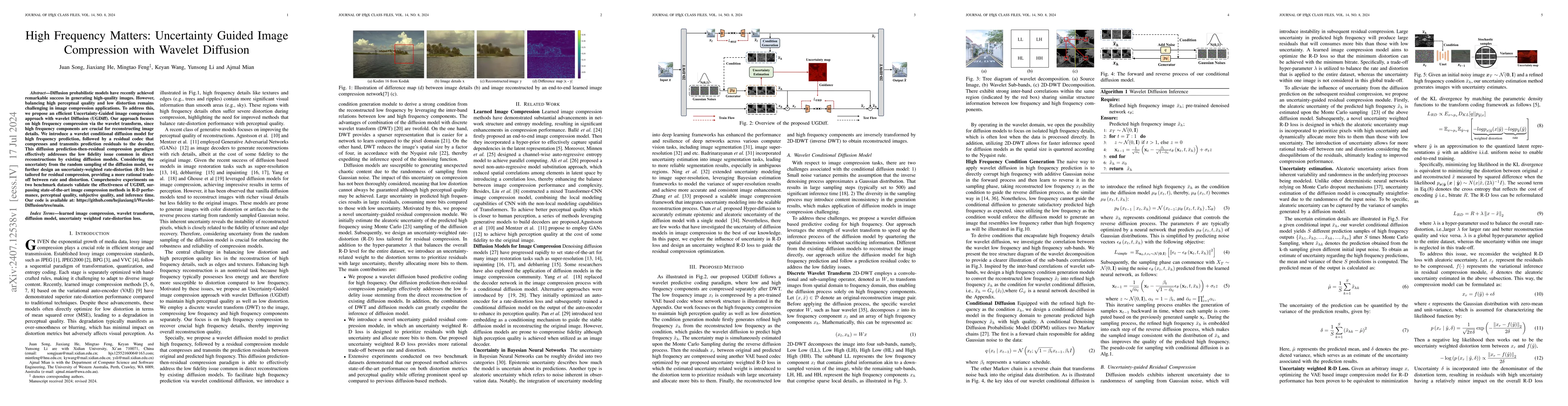 Thumbnail for High Frequency Matters: Uncertainty Guided Image Compression with
  Wavelet Diffusion