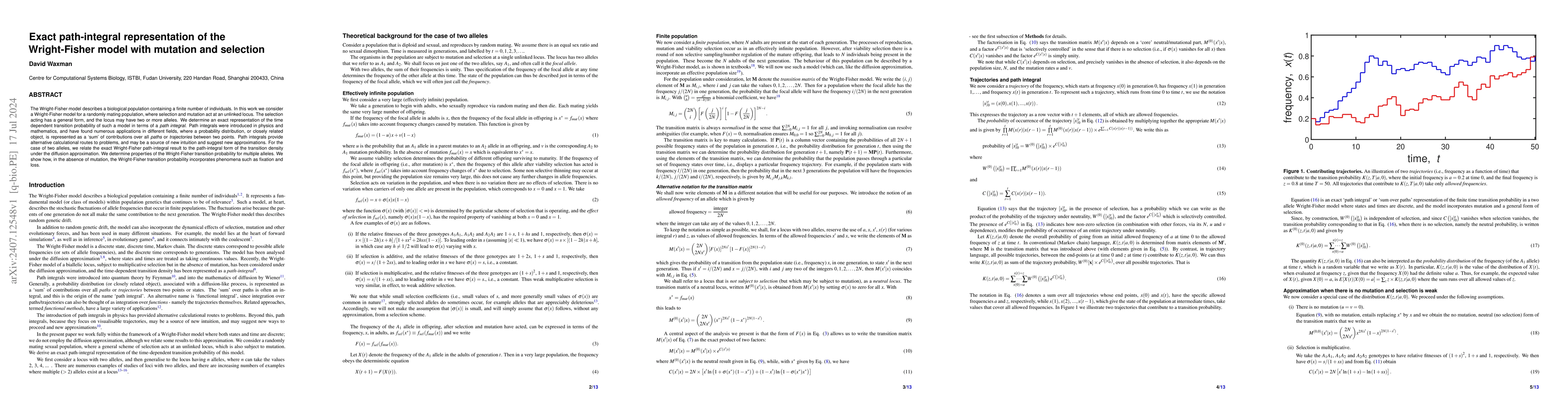 Thumbnail for Exact path-integral representation of the Wright-Fisher model with
  mutation and selection