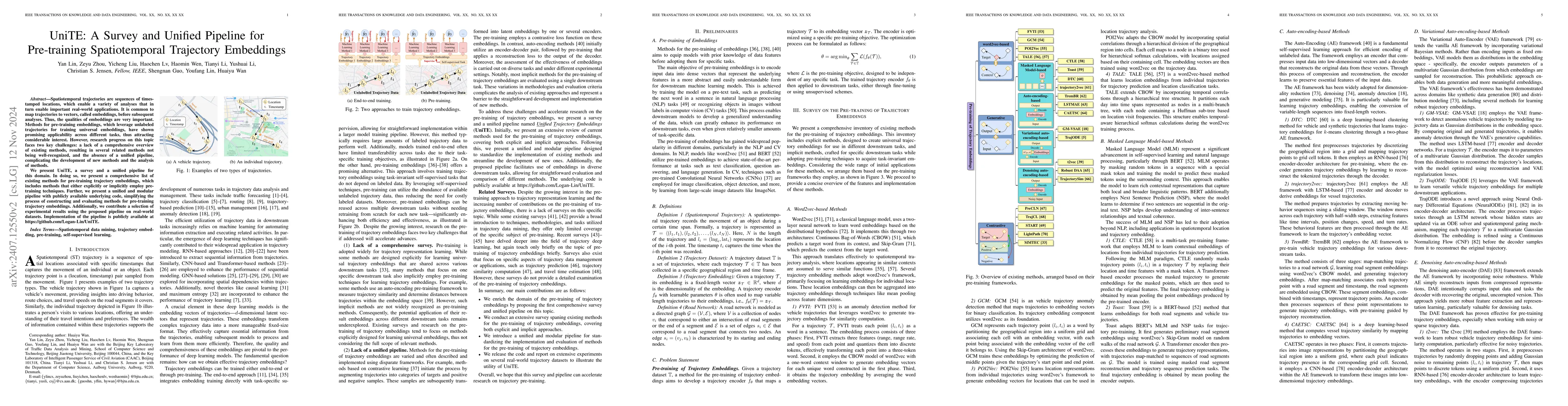 Thumbnail for UniTE: A Survey and Unified Pipeline for Pre-training ST Trajectory
  Embeddings