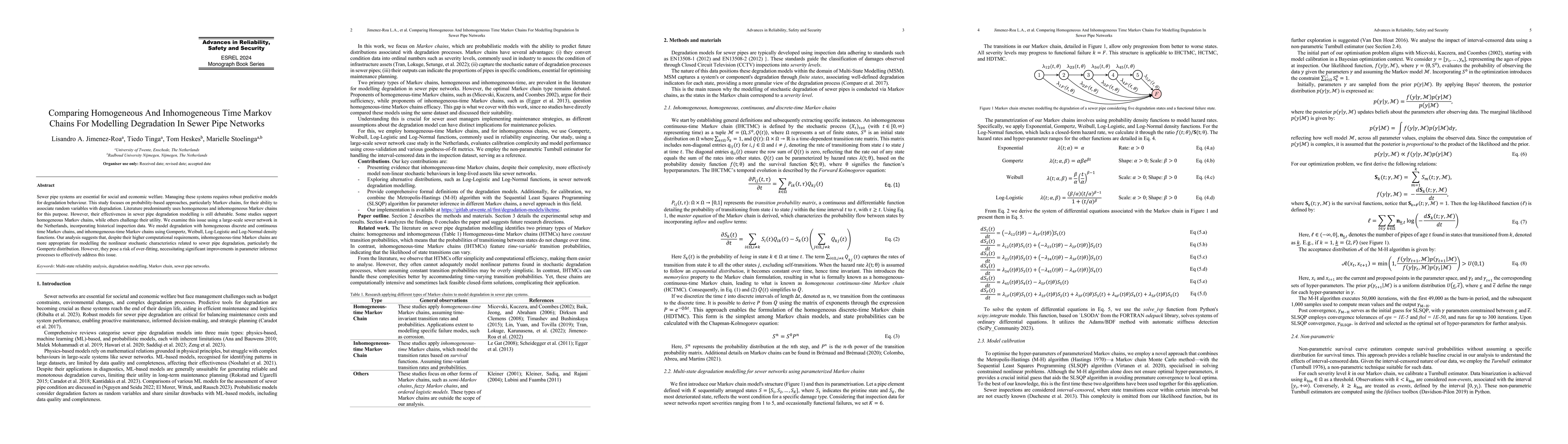 Thumbnail for Comparing Homogeneous And Inhomogeneous Time Markov Chains For Modelling
  Degradation In Sewer Pipe Networks