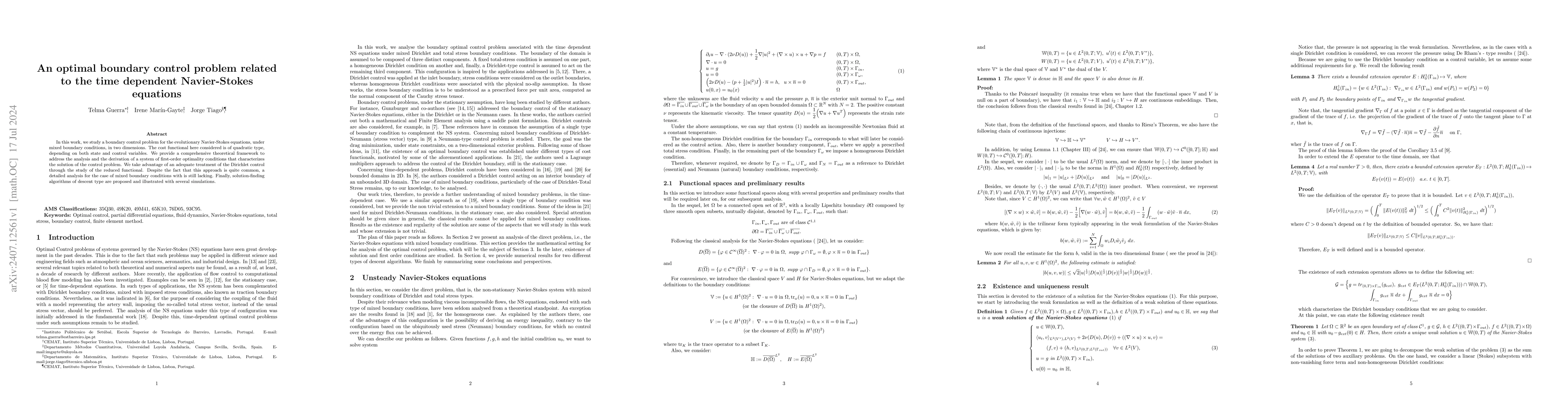 Thumbnail for An optimal boundary control problem related to the time dependent
  Navier-Stokes equations