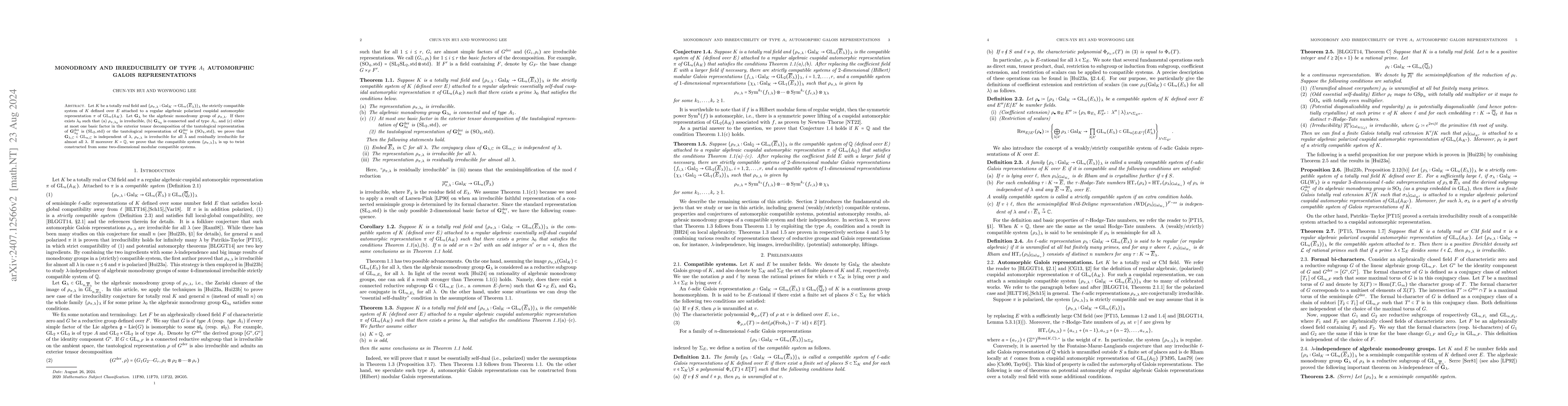 Thumbnail for Monodromy and irreducibility of type $A_1$ automorphic Galois
  representations