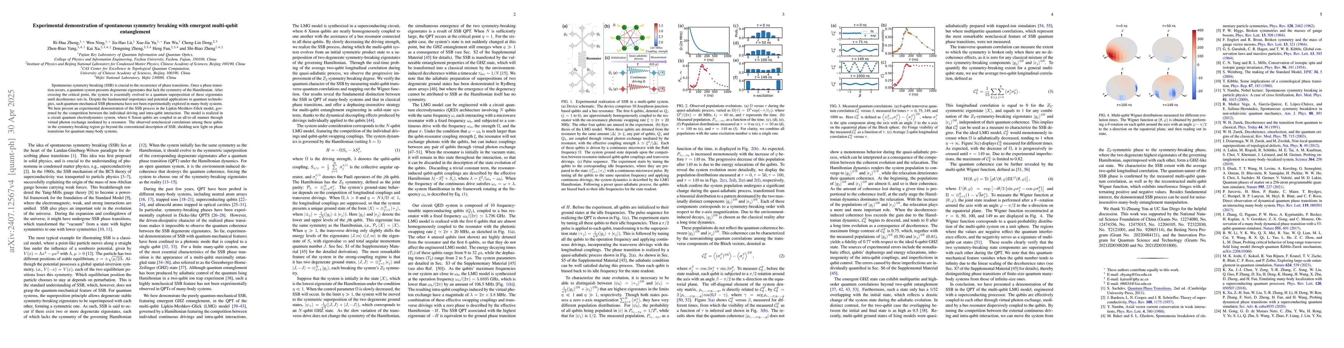 Thumbnail for Experimental demonstration of spontaneous symmetry breaking with
  emergent multi-qubit entanglement