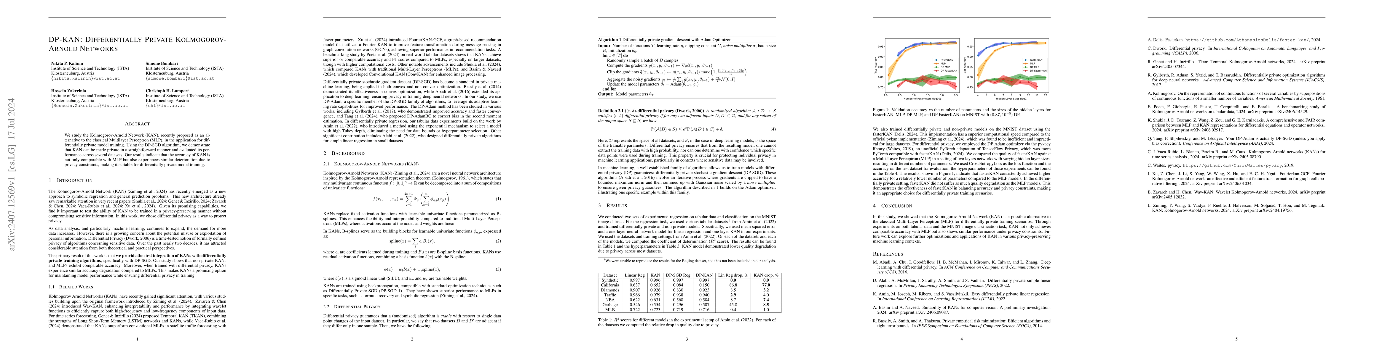 Thumbnail for DP-KAN: Differentially Private Kolmogorov-Arnold Networks