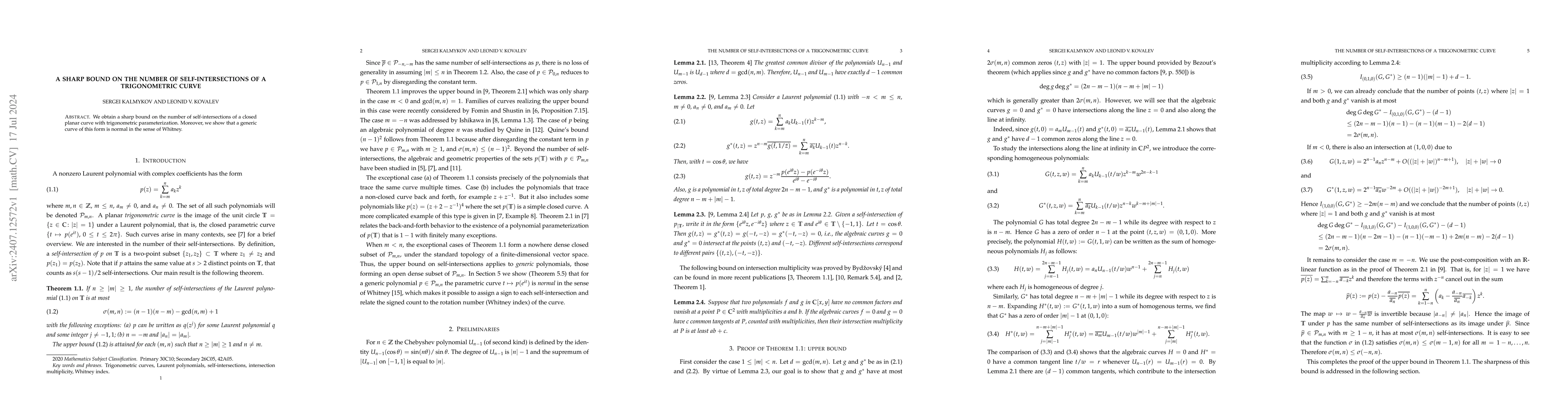Thumbnail for A sharp bound on the number of self-intersections of a trigonometric
  curve