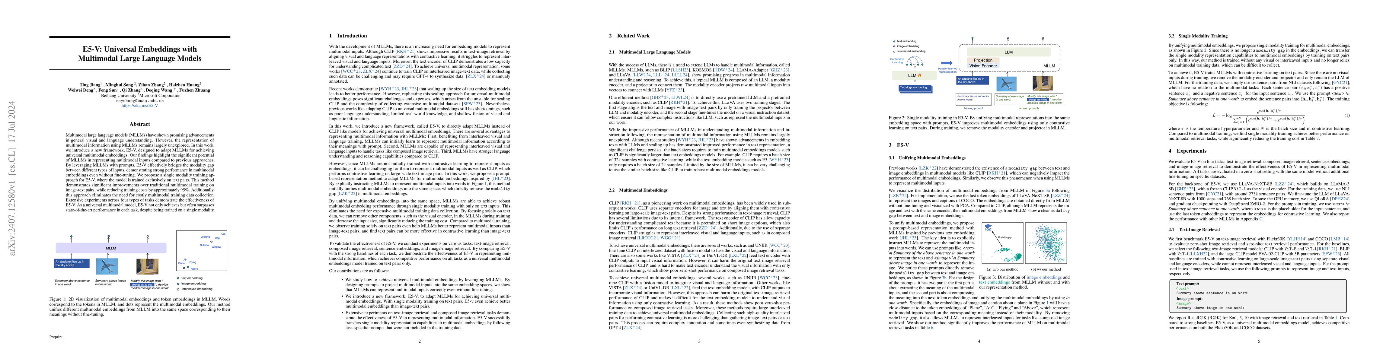 Thumbnail for E5-V: Universal Embeddings with Multimodal Large Language Models