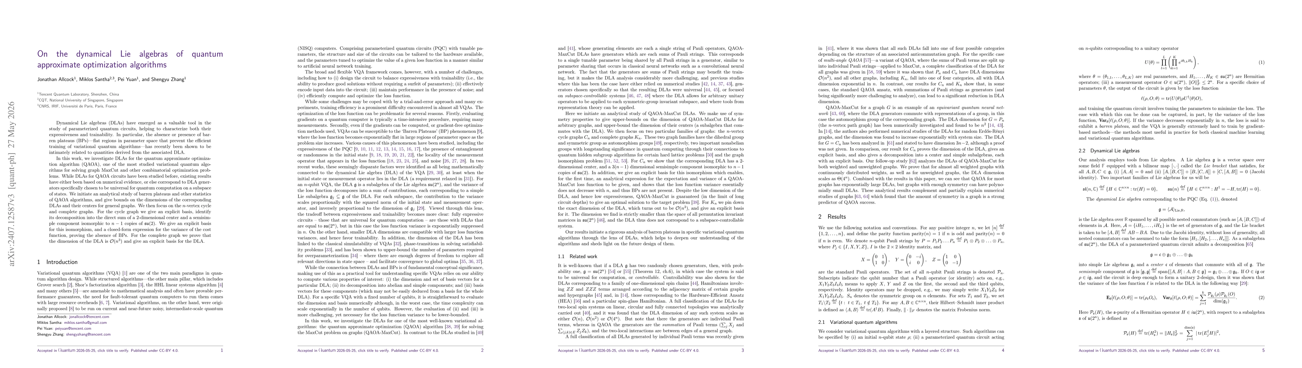 Thumbnail for On the dynamical Lie algebras of quantum approximate optimization algorithms