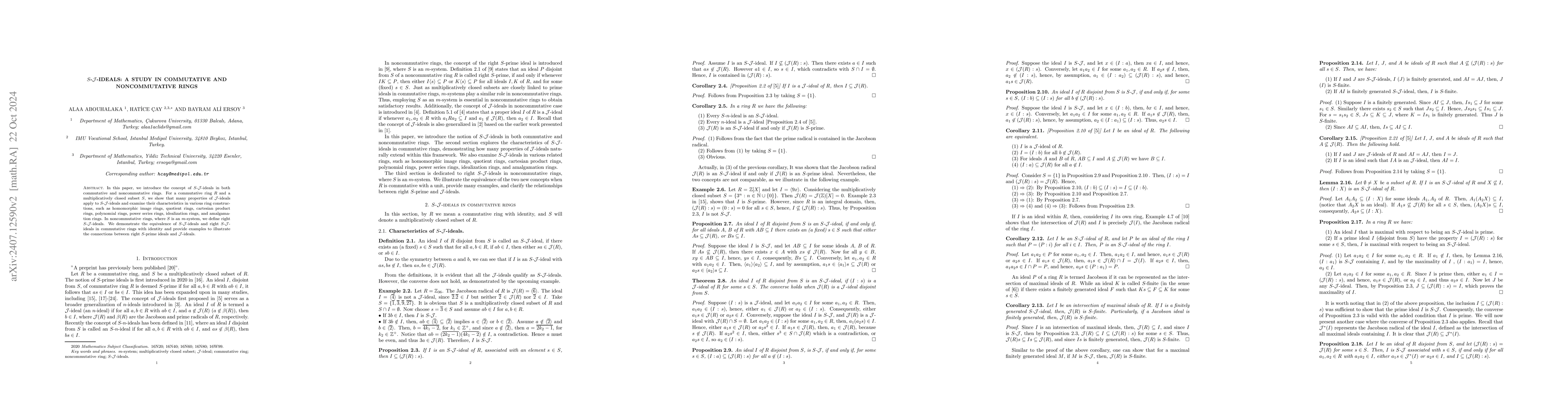 Thumbnail for S-J-Ideals: A Study in Commutative and Noncommutative Rings