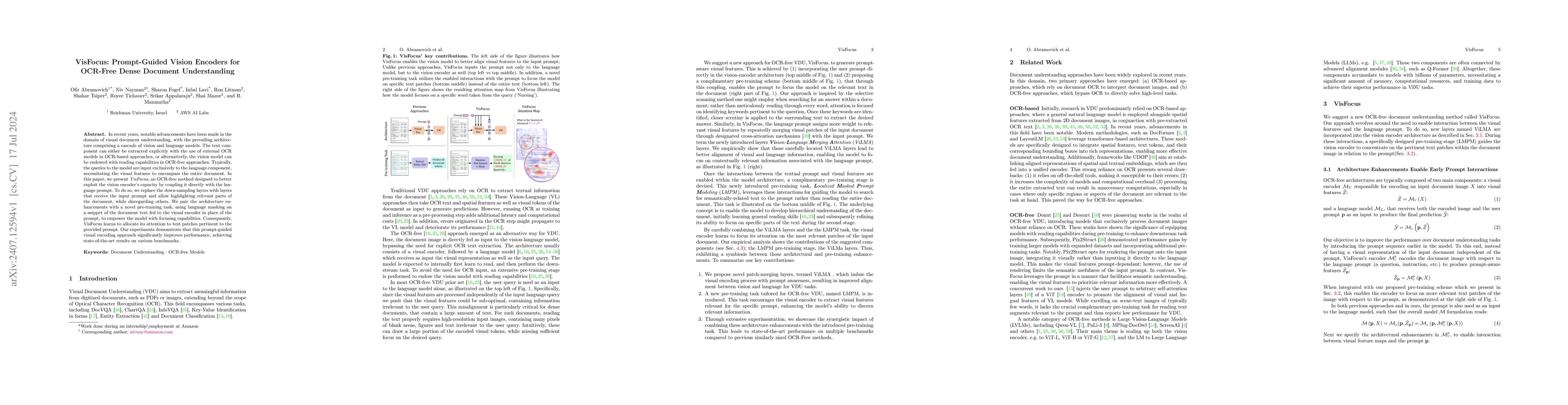 Thumbnail for VisFocus: Prompt-Guided Vision Encoders for OCR-Free Dense Document
  Understanding