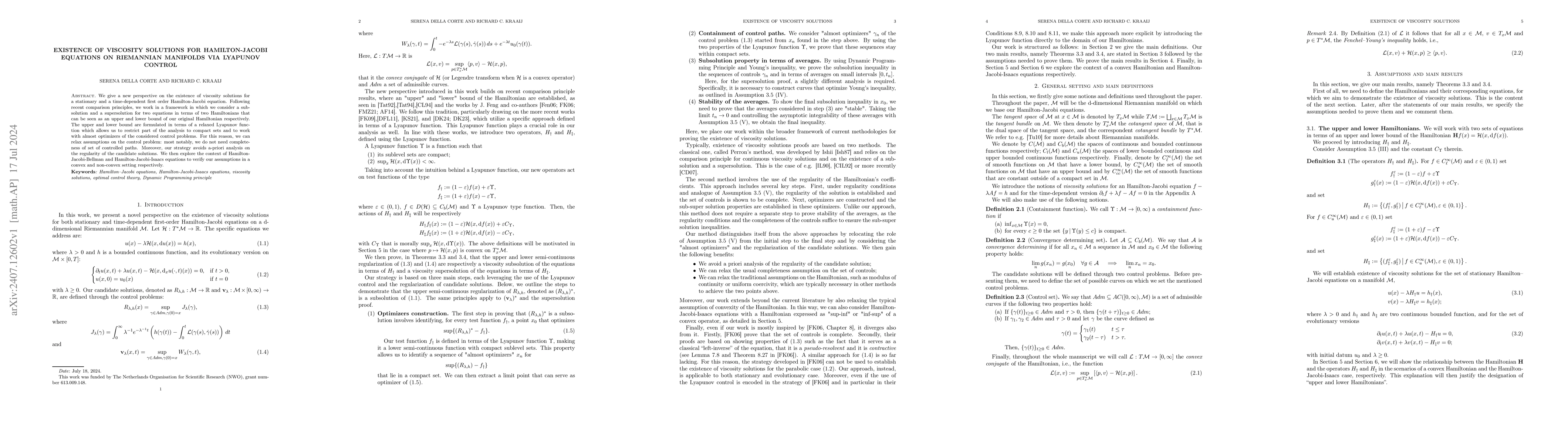 Thumbnail for Existence of viscosity solutions for Hamilton-Jacobi equations on
  Riemannian Manifolds via Lyapunov control