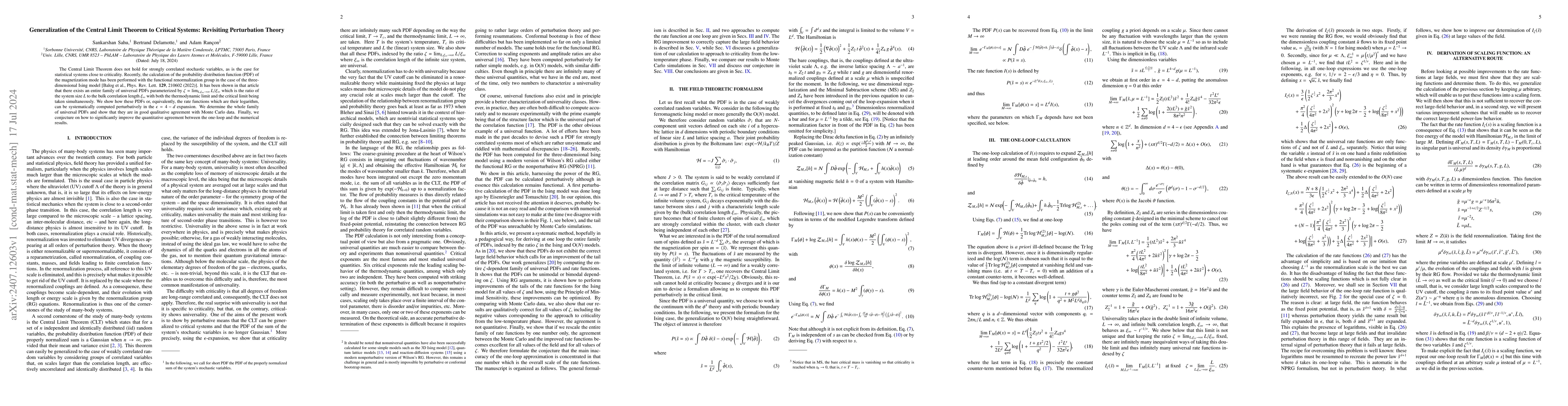 Thumbnail for Generalization of the Central Limit Theorem to Critical Systems:
  Revisiting Perturbation Theory