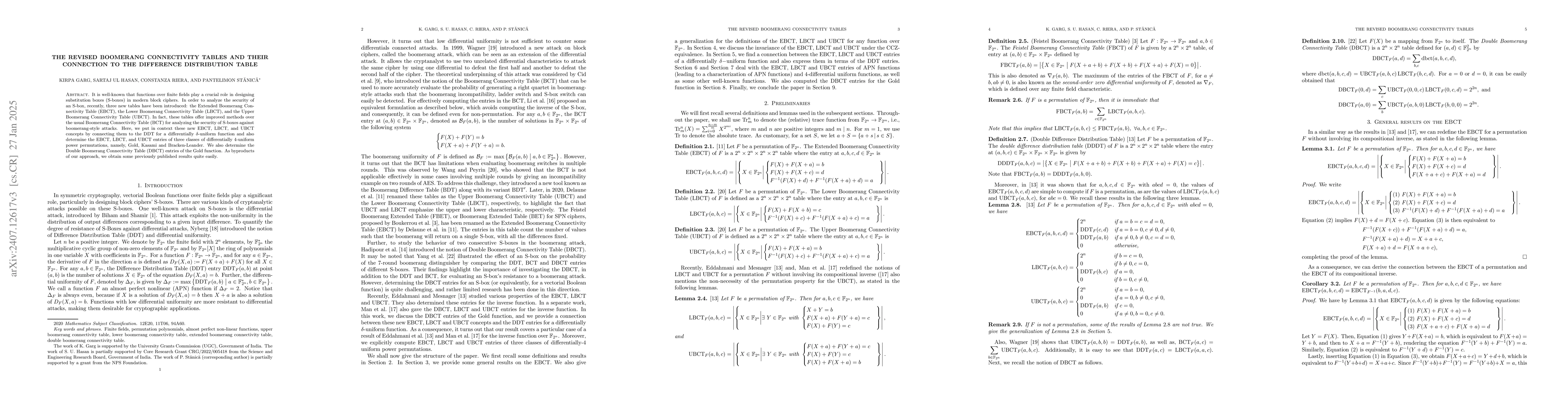 Thumbnail for The revised boomerang connectivity tables and their connection to the
  Difference Distribution Table