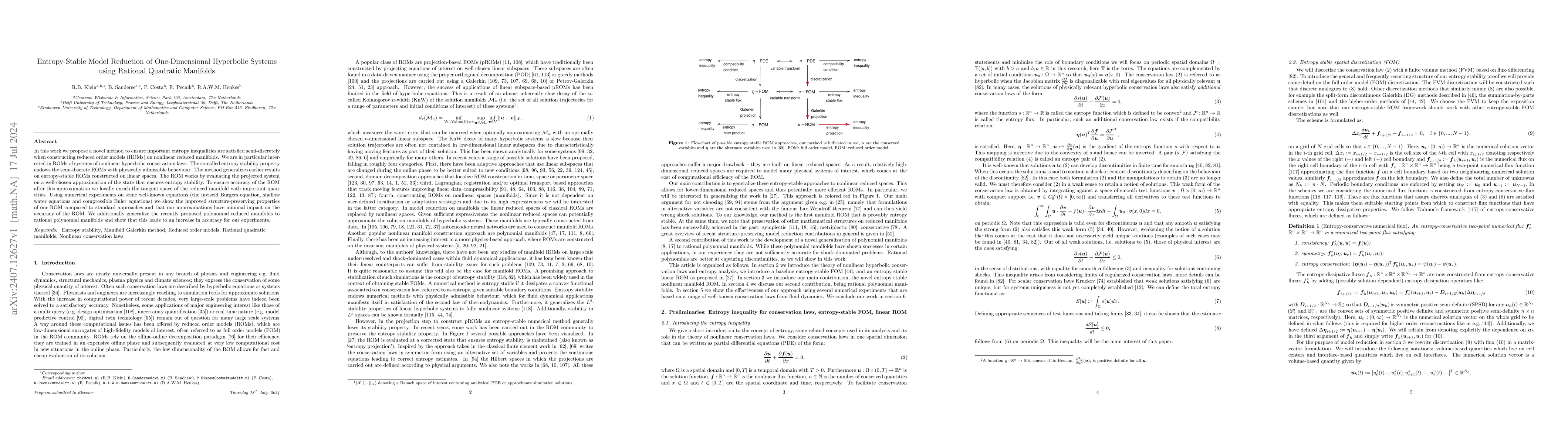 Thumbnail for Entropy-Stable Model Reduction of One-Dimensional Hyperbolic Systems
  using Rational Quadratic Manifolds