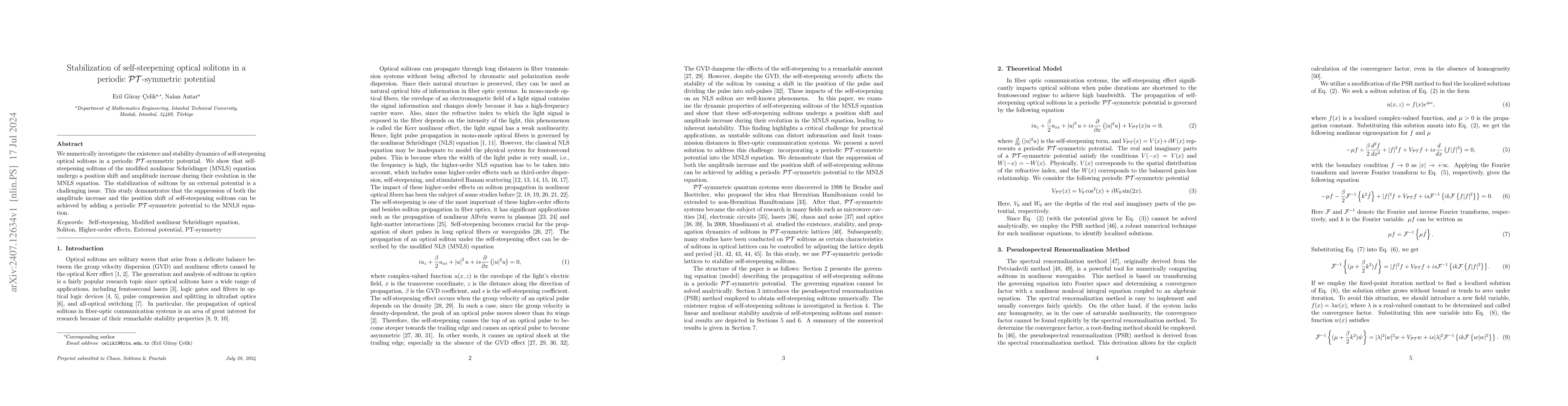 Thumbnail for Stabilization of self-steepening optical solitons in a periodic
  PT-symmetric potential