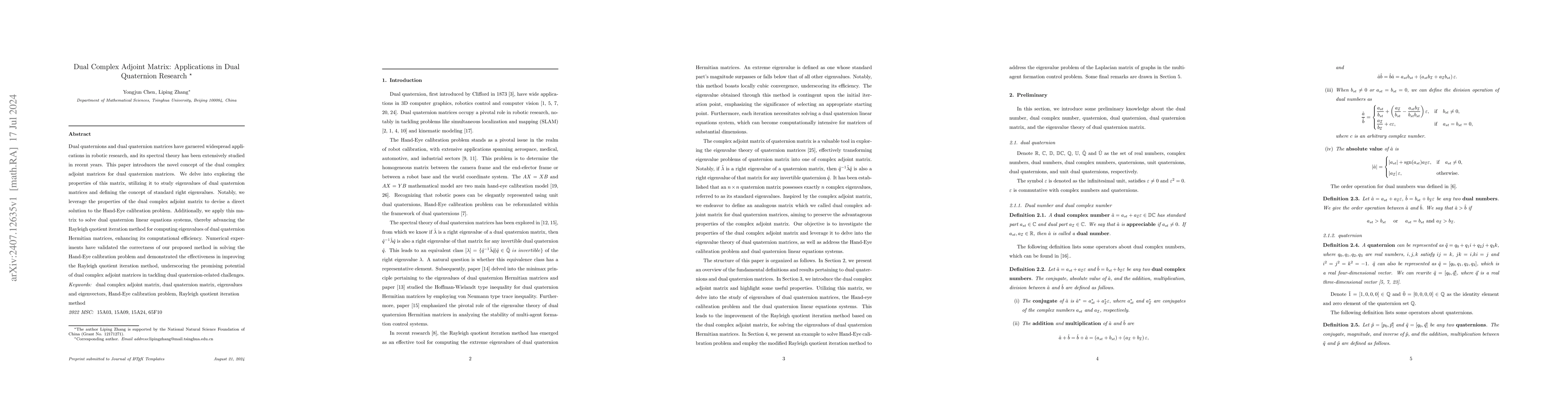 Thumbnail for Dual Complex Adjoint Matrix: Applications in Dual Quaternion Research