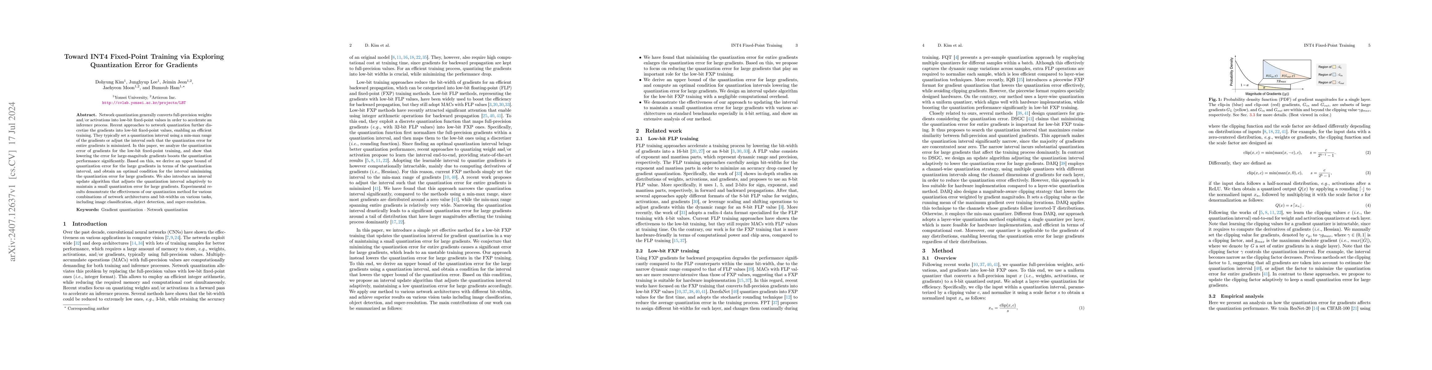 Thumbnail for Toward INT4 Fixed-Point Training via Exploring Quantization Error for
  Gradients
