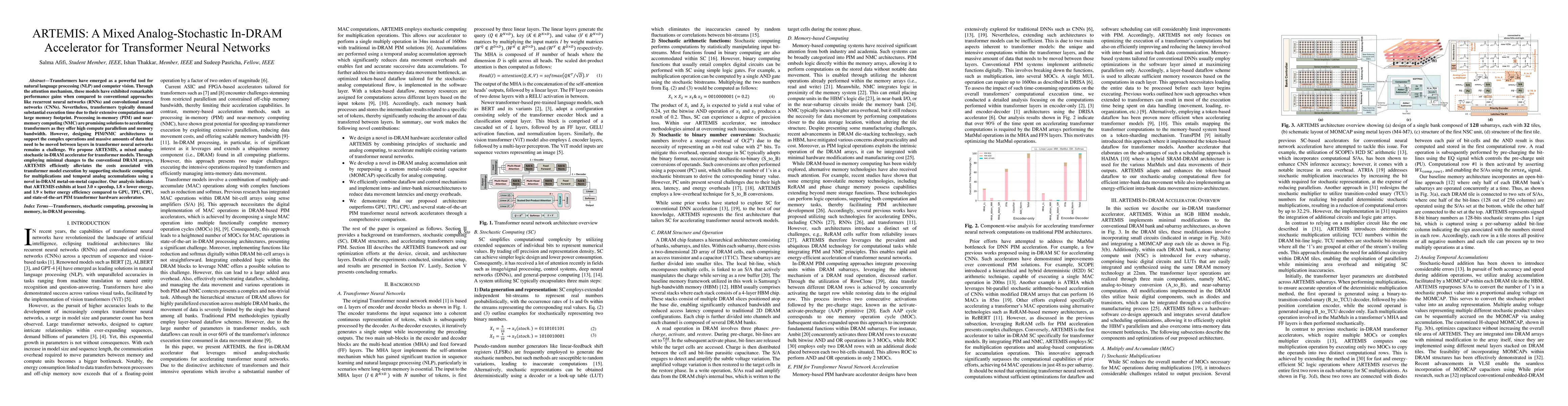 Thumbnail for ARTEMIS: A Mixed Analog-Stochastic In-DRAM Accelerator for Transformer
  Neural Networks