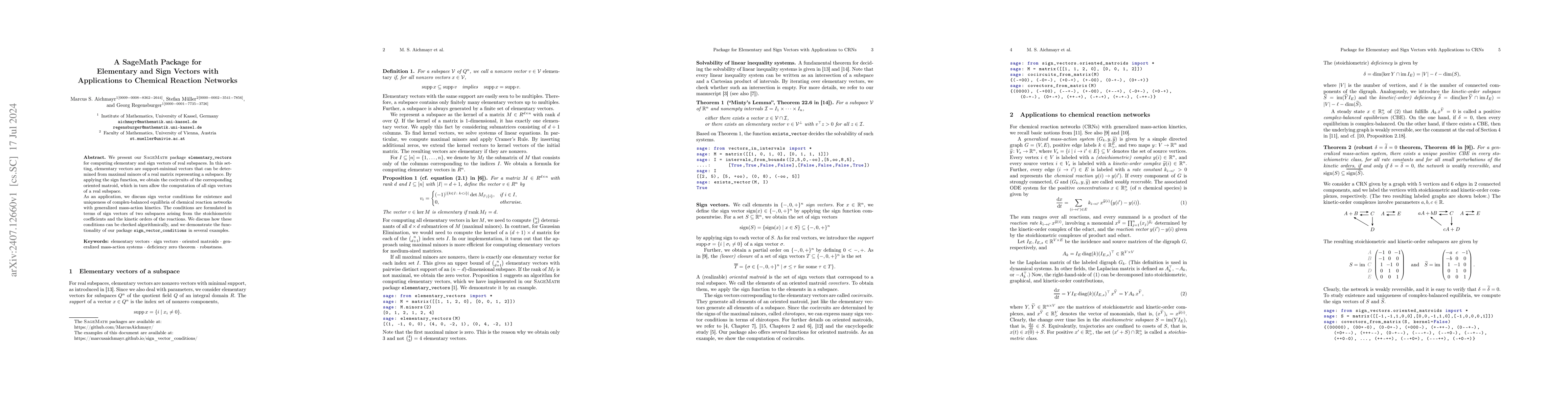 Thumbnail for A SageMath Package for Elementary and Sign Vectors with Applications to
  Chemical Reaction Networks