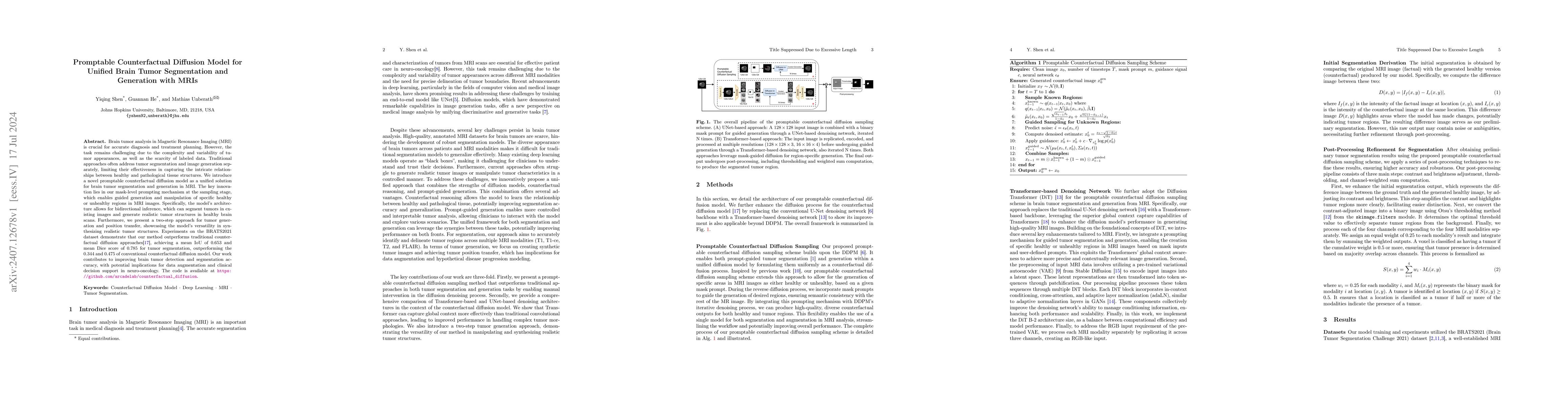 Thumbnail for Promptable Counterfactual Diffusion Model for Unified Brain Tumor
  Segmentation and Generation with MRIs