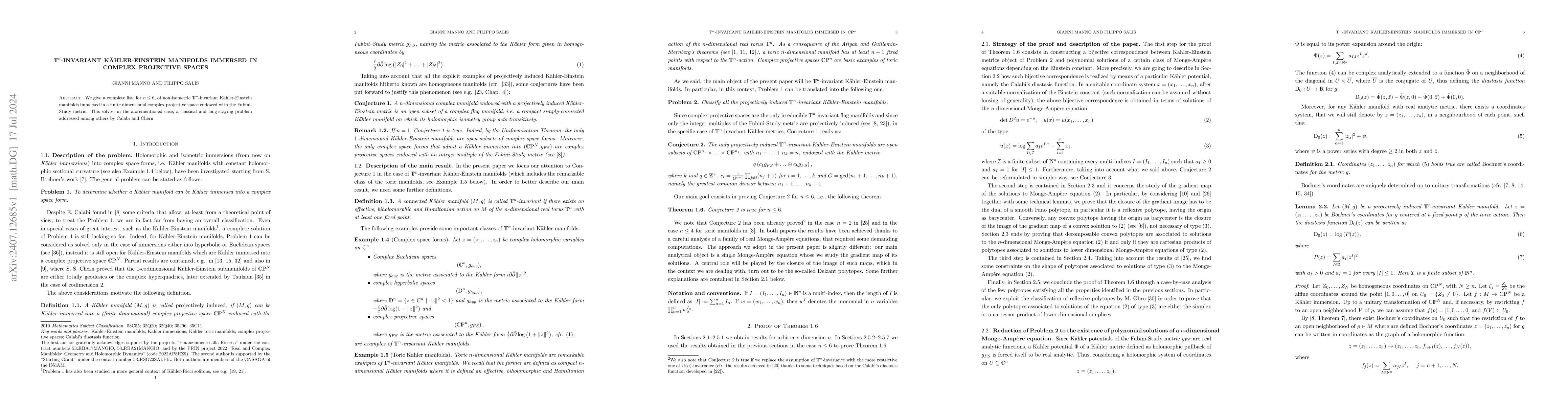 Thumbnail for $\mathbb{T}^n$-invariant Kaehler-Einstein manifolds immersed in complex
  projective spaces