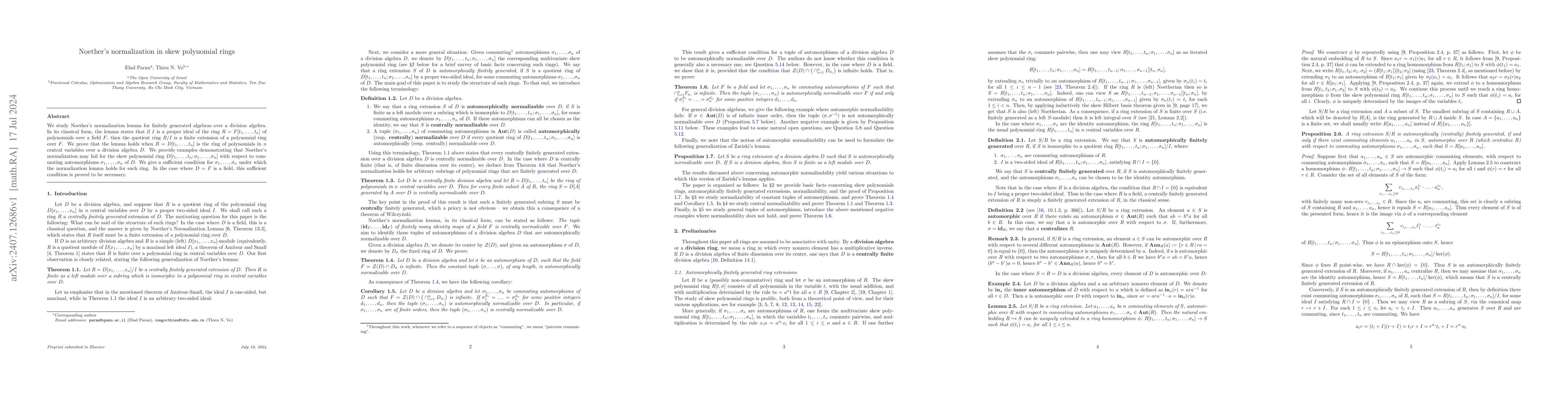 Thumbnail for Noether's normalization in skew polynomial rings