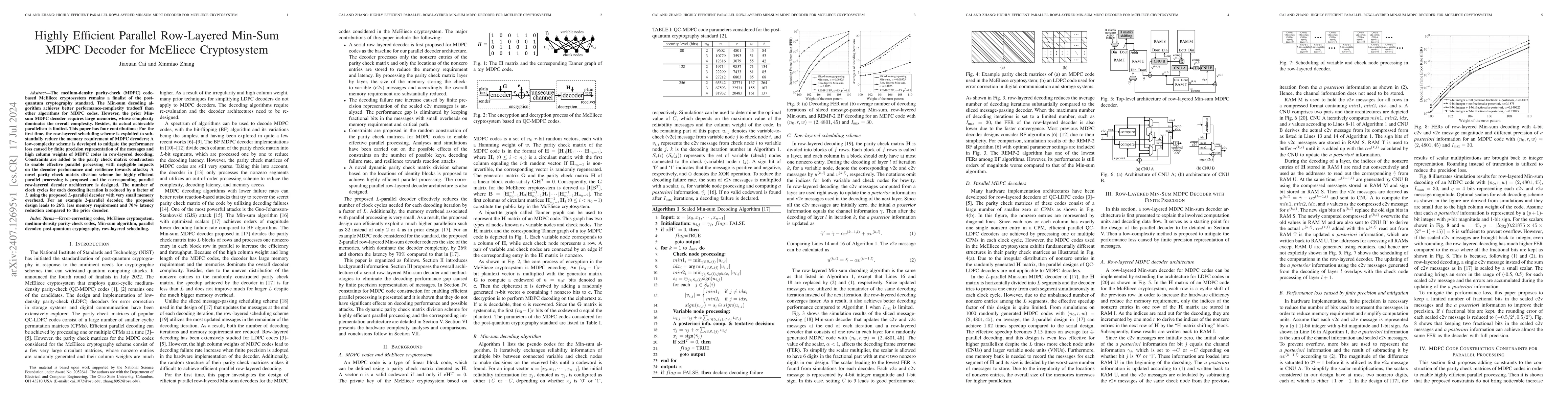 Thumbnail for Highly Efficient Parallel Row-Layered Min-Sum MDPC Decoder for McEliece
  Cryptosystem