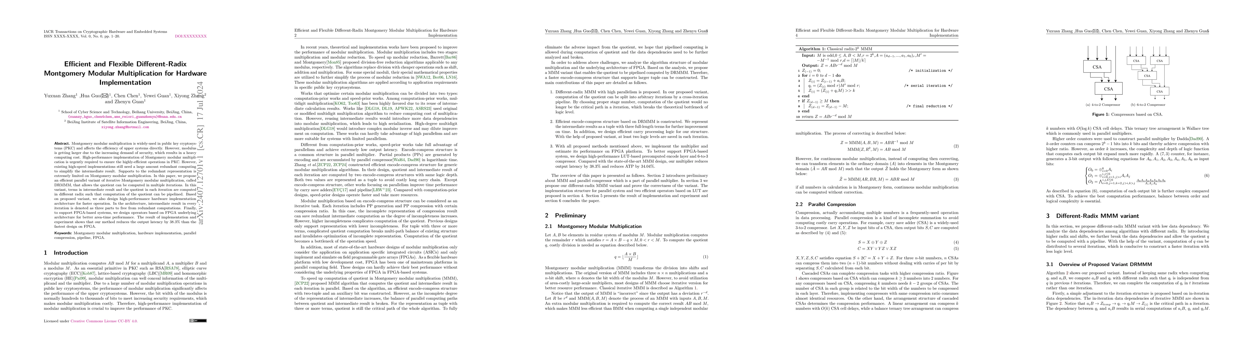 Thumbnail for Efficient and Flexible Differet-Radix Montgomery Modular Multiplication
  for Hardware Implementation