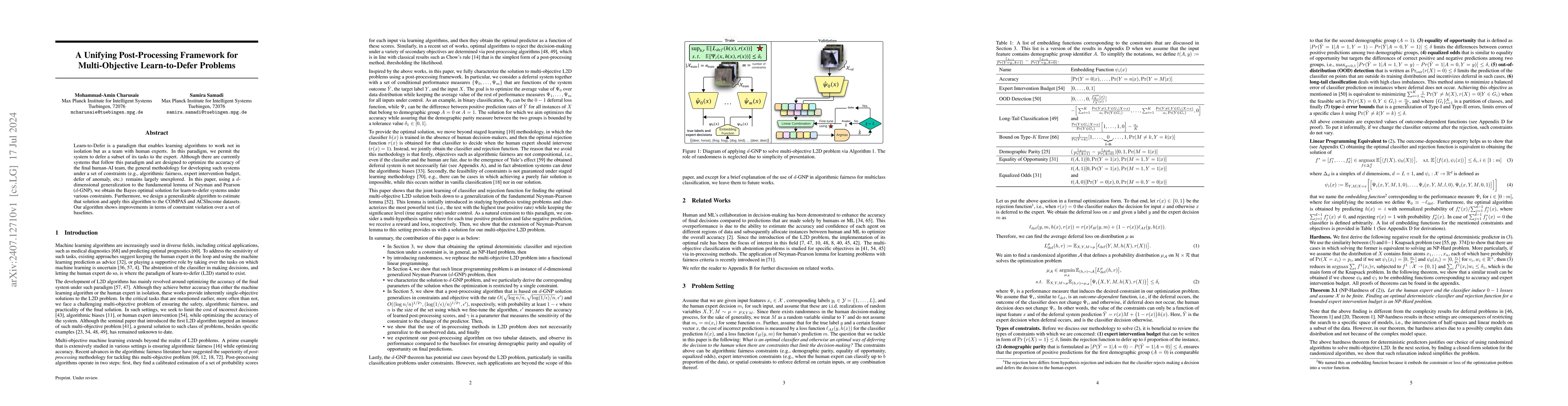 Thumbnail for A Unifying Post-Processing Framework for Multi-Objective Learn-to-Defer
  Problems