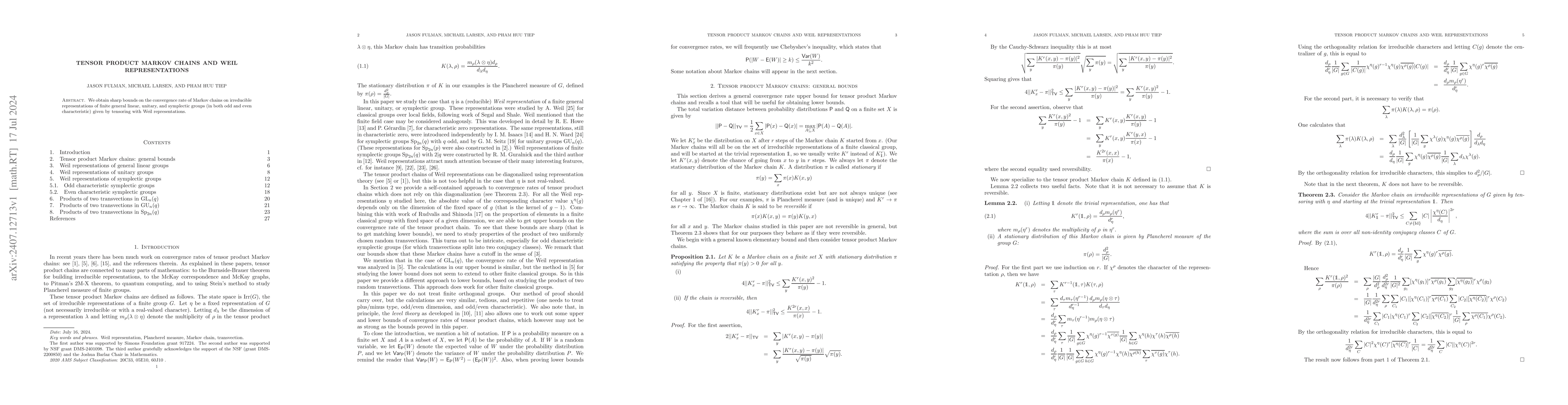 Thumbnail for Tensor product Markov chains and Weil representations
