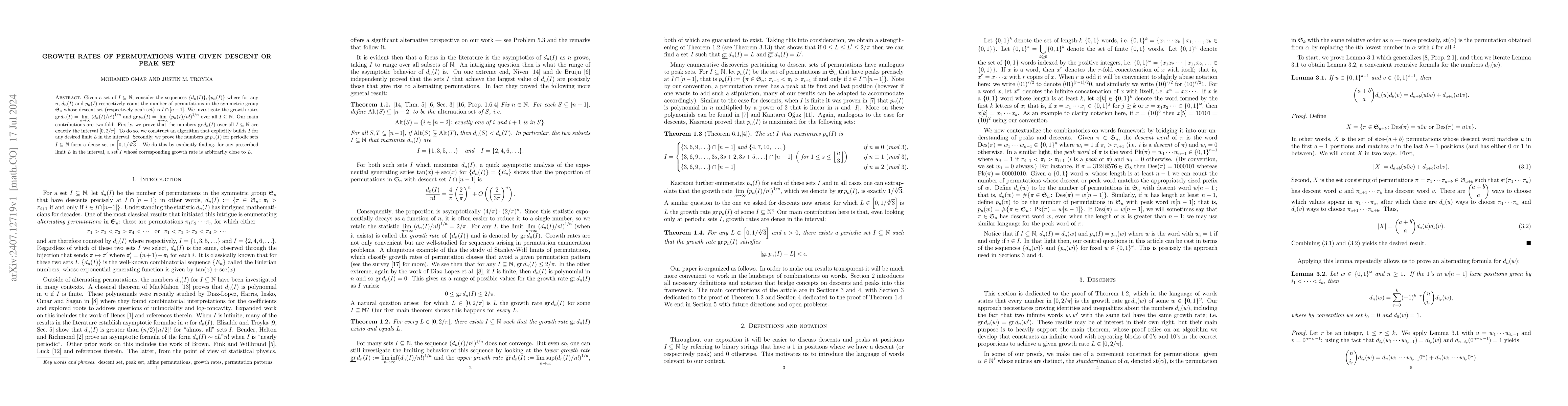 Thumbnail for Growth Rates Of Permutations With Given Descent Or Peak Set