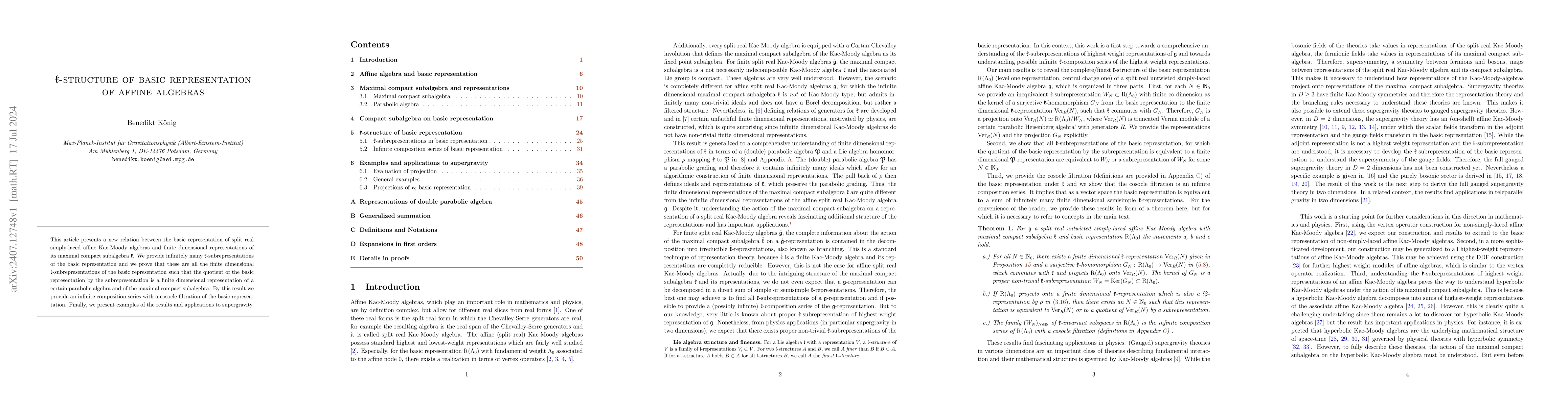 Thumbnail for $\mathfrak{k}$-structure of basic representation of affine algebras
