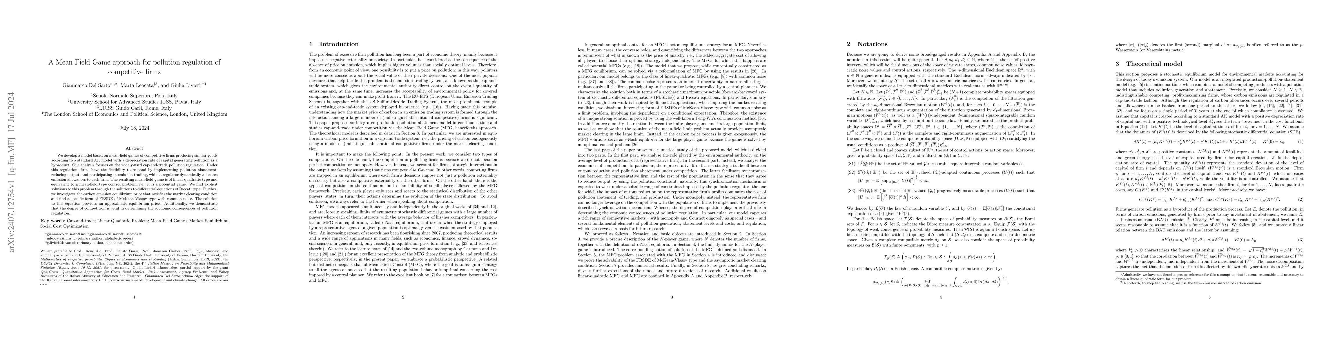Thumbnail for A Mean Field Game approach for pollution regulation of competitive firms