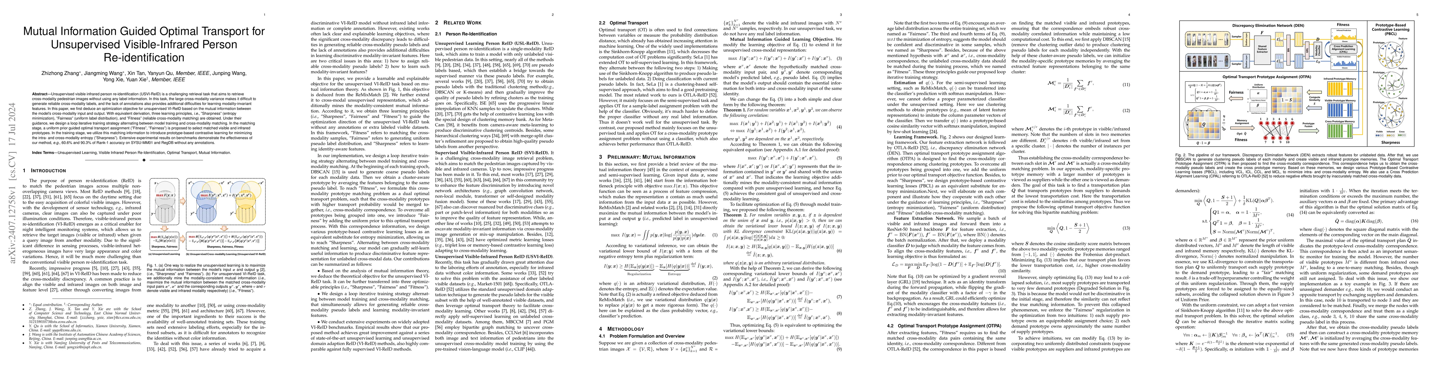 Thumbnail for Mutual Information Guided Optimal Transport for Unsupervised
  Visible-Infrared Person Re-identification