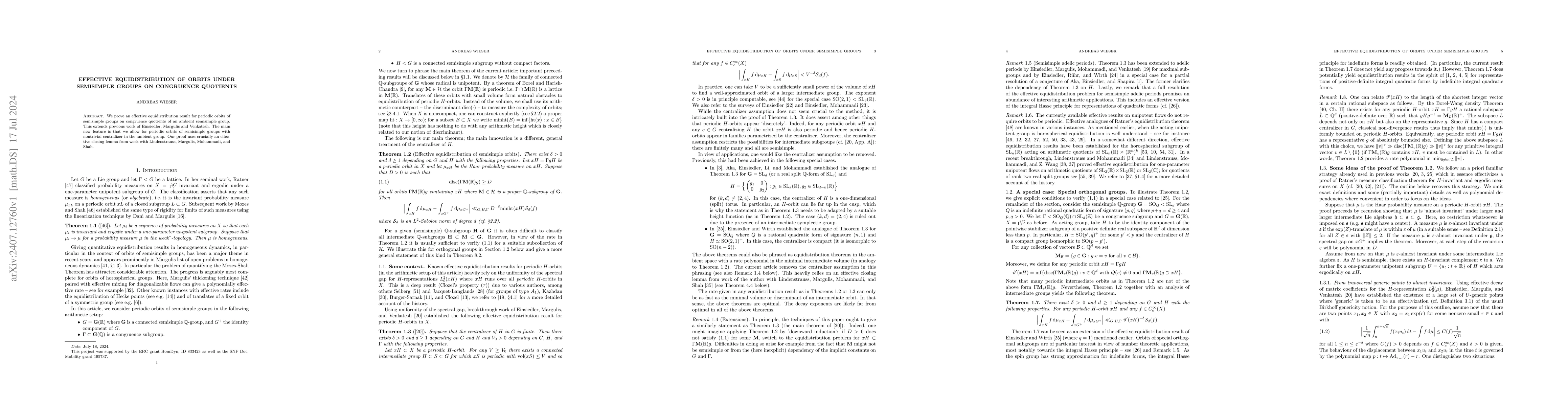 Thumbnail for Effective equidistribution of orbits under semisimple groups on
  congruence quotients