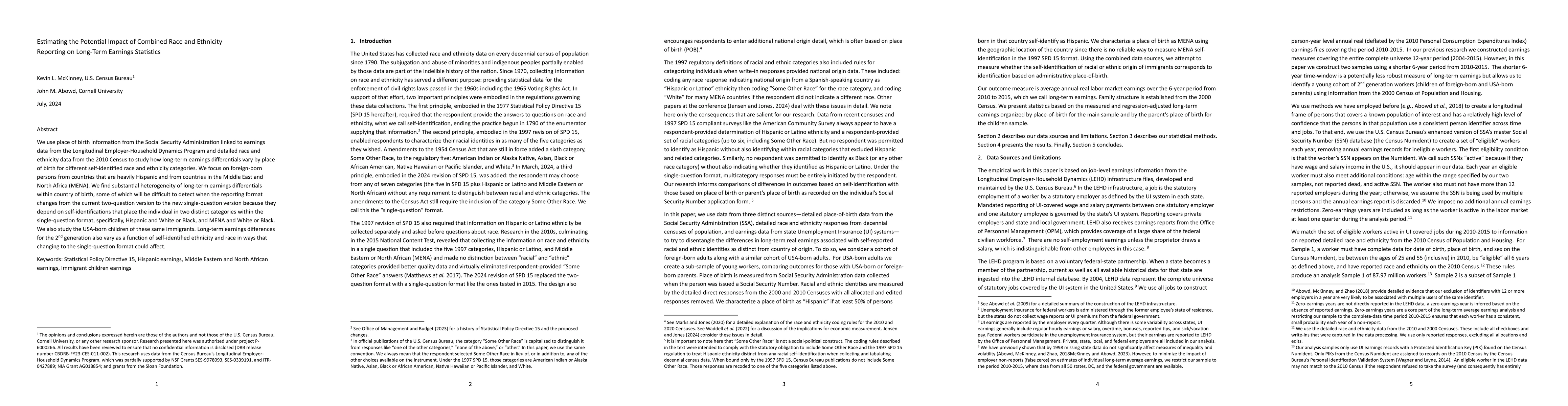 Thumbnail for Estimating the Potential Impact of Combined Race and Ethnicity Reporting
  on Long-Term Earnings Statistics