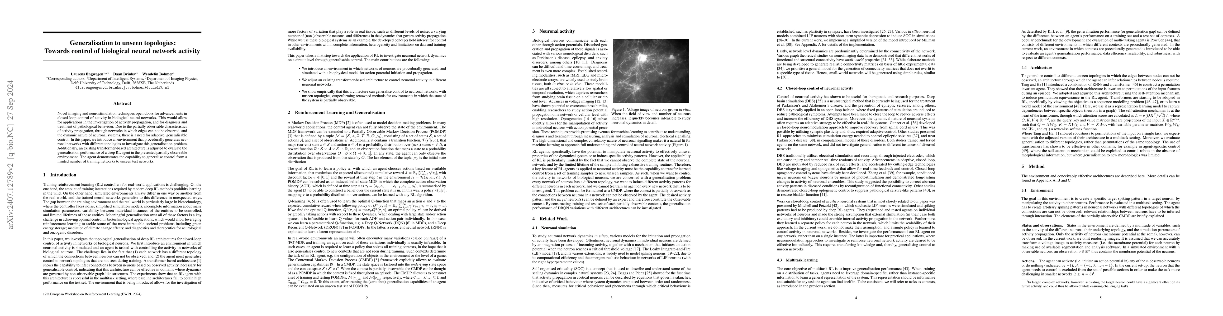 Thumbnail for Generalisation to unseen topologies: Towards control of biological
  neural network activity
