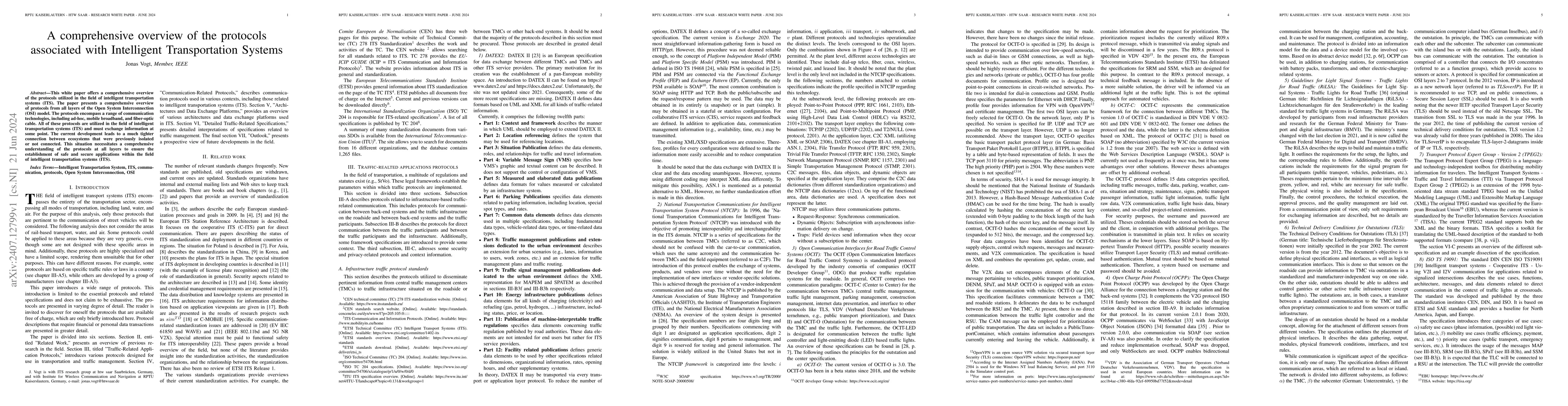 Thumbnail for A comprehensive overview of the protocols associated with Intelligent
  Transportation Systems