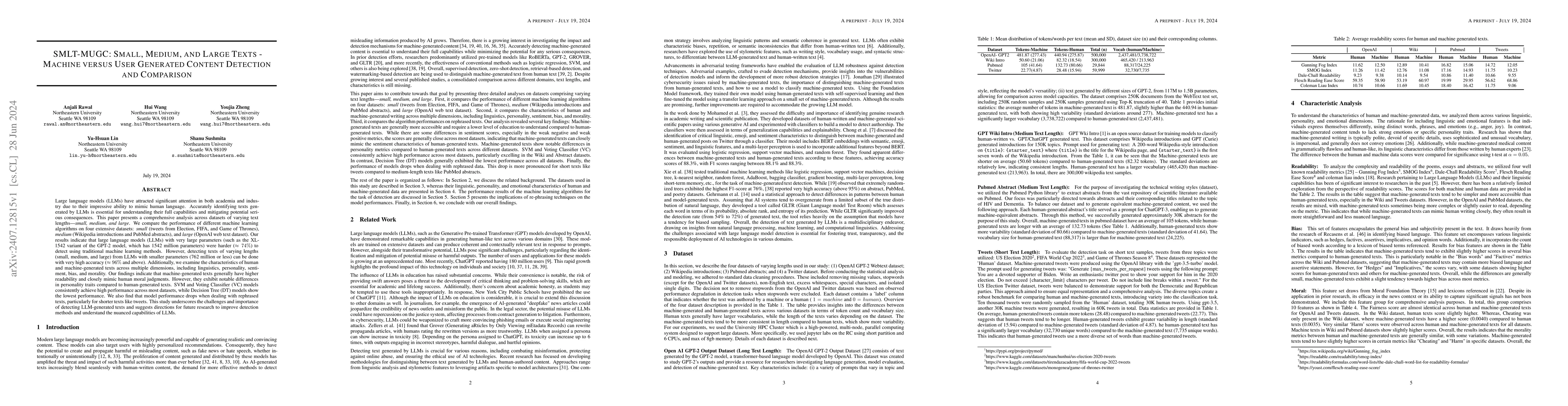 Thumbnail for SMLT-MUGC: Small, Medium, and Large Texts -- Machine versus
  User-Generated Content Detection and Comparison