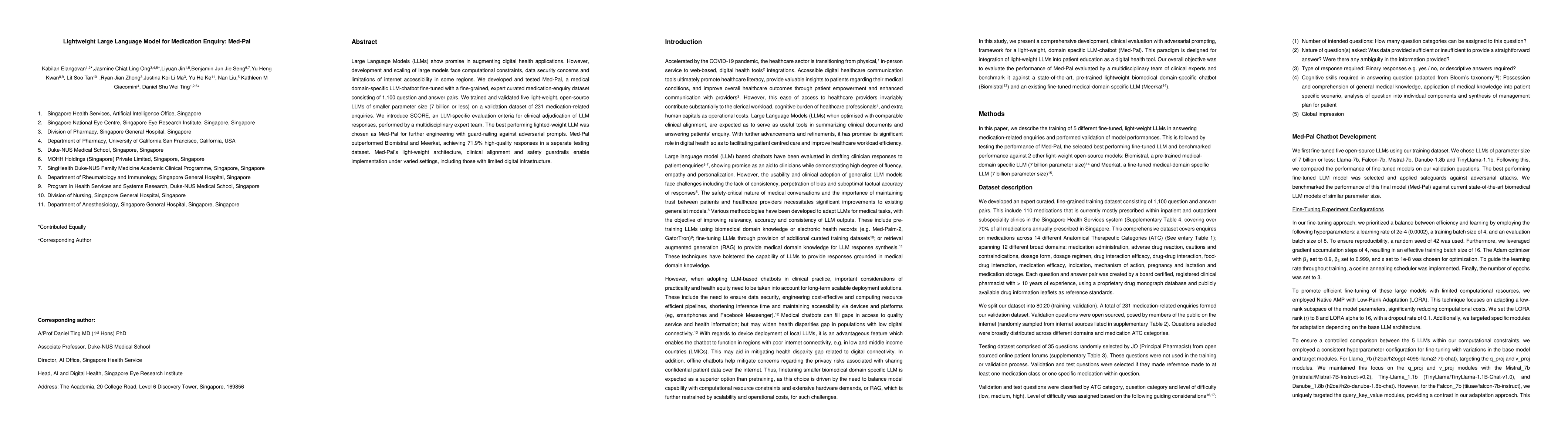 Thumbnail for Lightweight Large Language Model for Medication Enquiry: Med-Pal