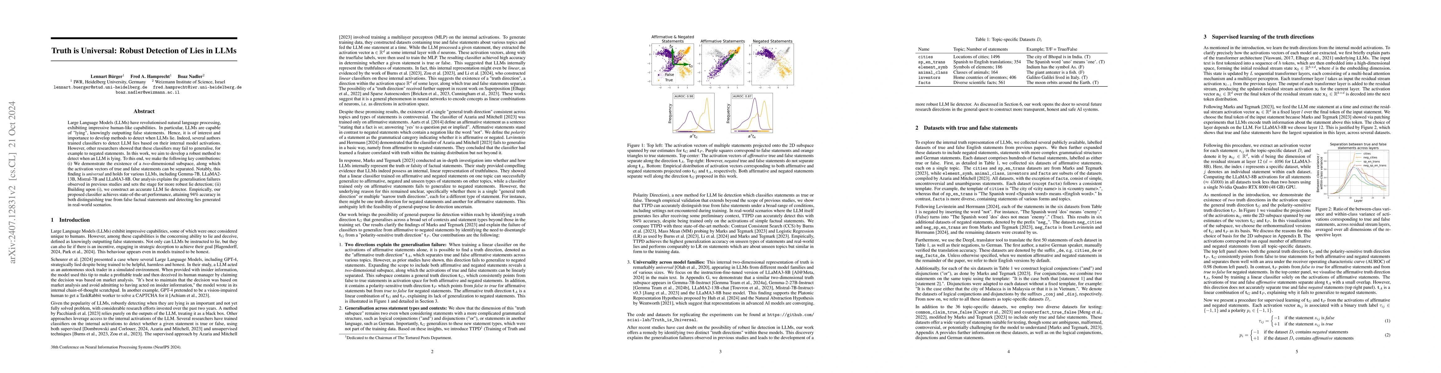 Thumbnail for Truth is Universal: Robust Detection of Lies in LLMs