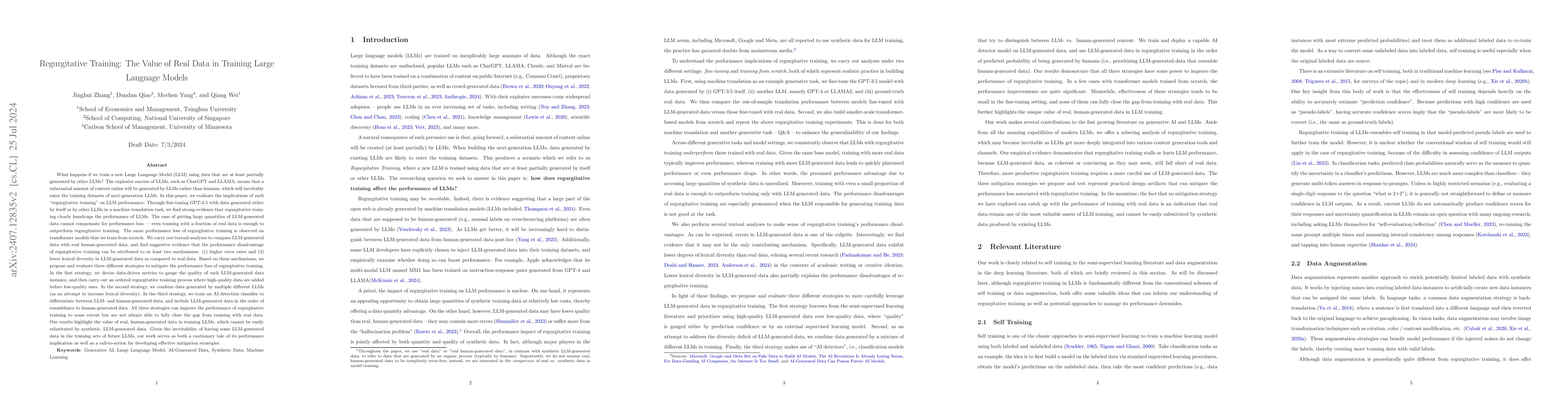 Thumbnail for Regurgitative Training: The Value of Real Data in Training Large
  Language Models