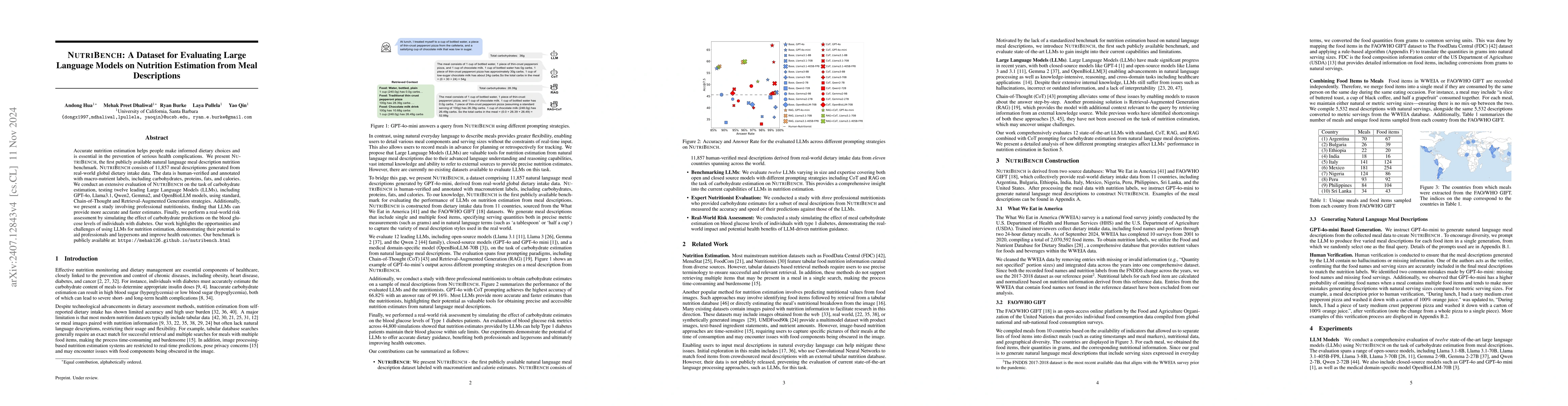 Thumbnail for NutriBench: A Dataset for Evaluating Large Language Models in
  Carbohydrate Estimation from Meal Descriptions