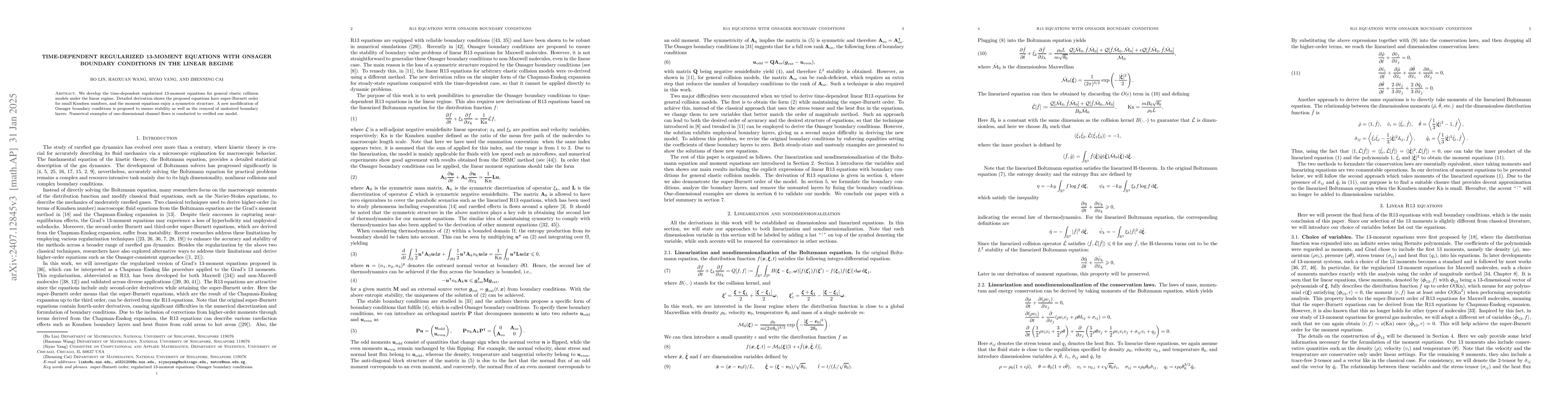 Thumbnail for Time-dependent Regularized 13-Moment Equations with Onsager Boundary
  Conditions in the Linear Regime