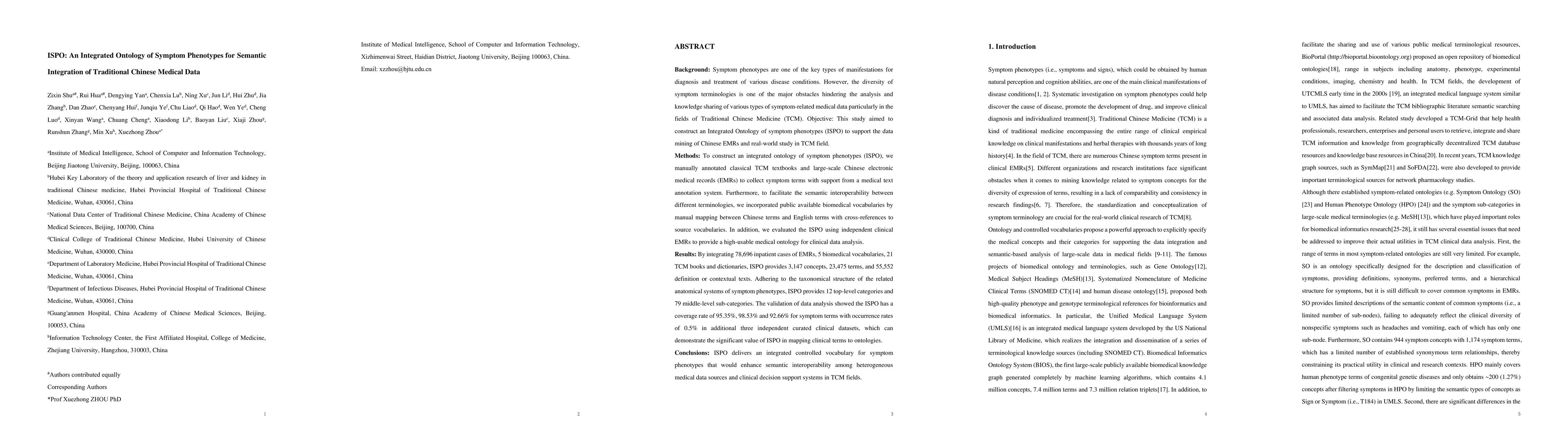 Thumbnail for ISPO: An Integrated Ontology of Symptom Phenotypes for Semantic
  Integration of Traditional Chinese Medical Data